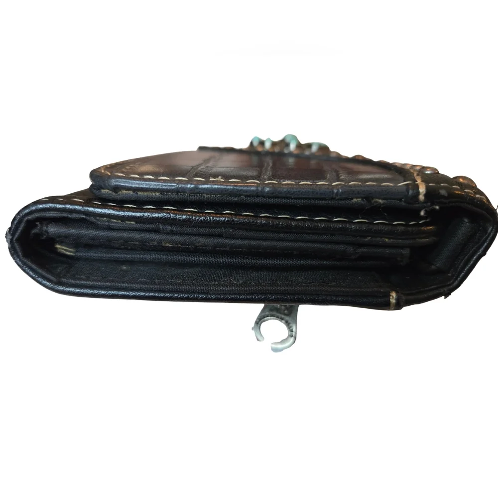 American Bling Western Black Faux Leather Wallet Turquoise Concho‎ Embellishment